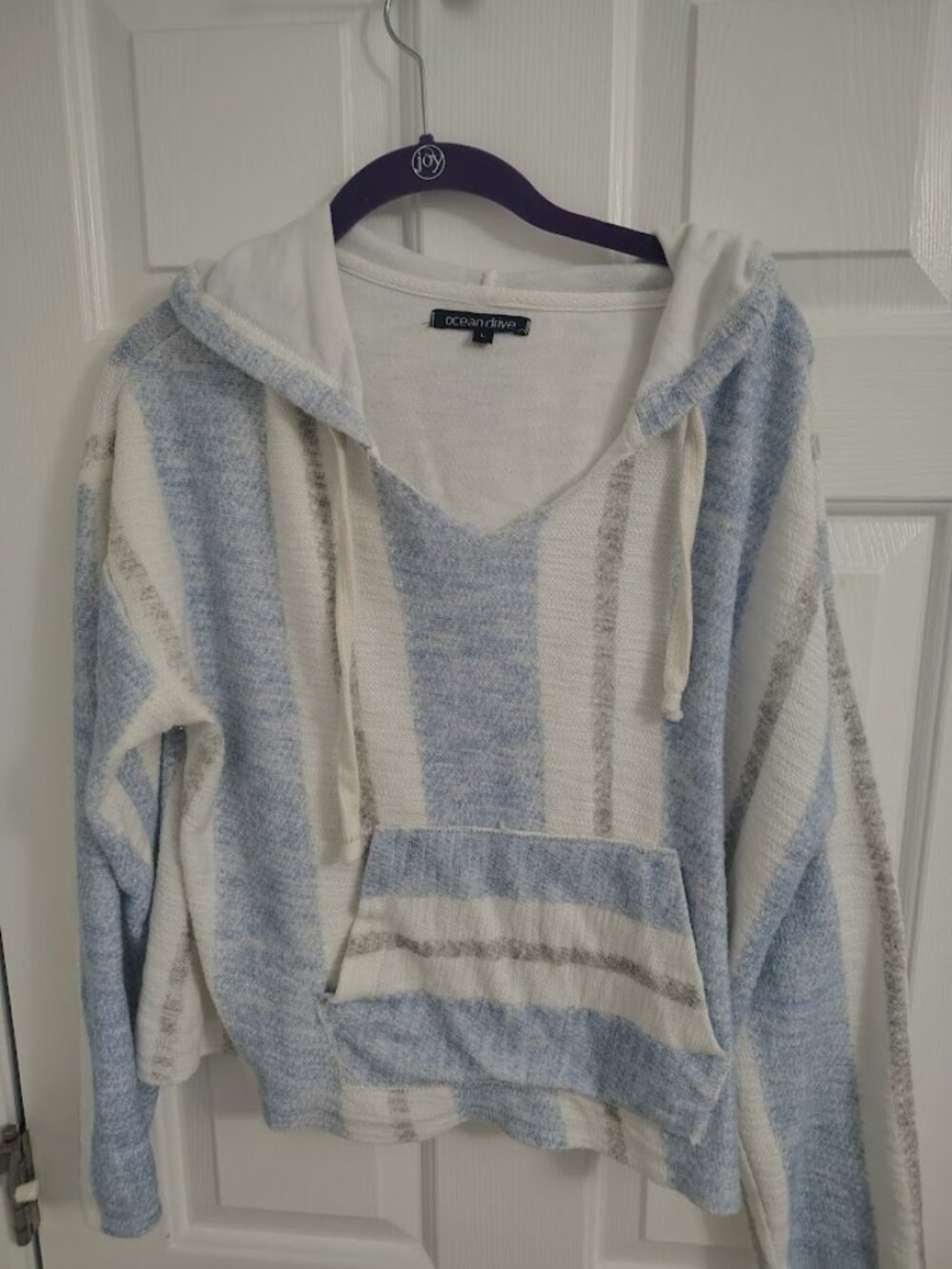 Ocean Drive Baja Hoodie Blue White Stripe Pullover Hooded Sweater Large